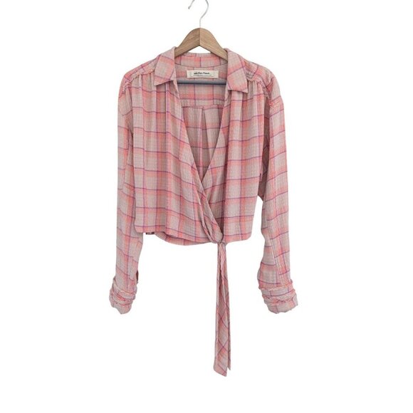 Free People We The Free Running Wild Plaid Wrap Top Size M - Picture 1 of 10